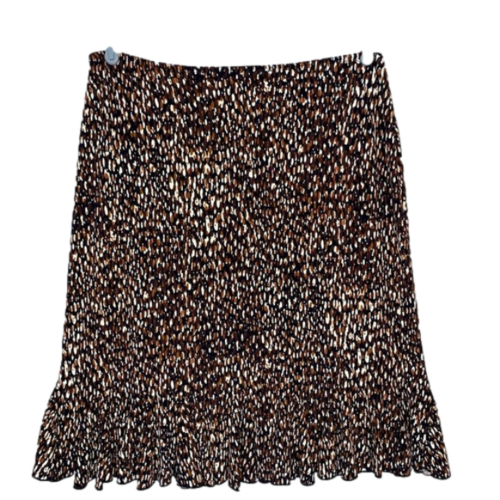 LILY Skirt Animal Print Elastic Waist Ruffle Hemline Black Brown Cream Womens L